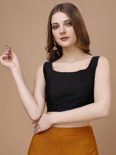 Image of Womanista Women's Taffeta Solid Sleeveless Readymade Saree Blouse for Women Stylish
