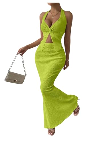 Image of SOLY HUX Women's Two Piece Outfits Twist Front Halter Cami Tops and Skirt Summer Set