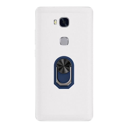 UOGNADGD Flexible Case + Ring Holder Compatible with Huawei Honor 5X Phone Shockproof Cover & Magnetic Mecha Style Finger Grip Kickstand (White+BlueRing)