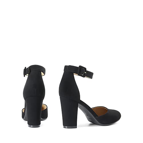 DREAM PAIRS Women's High Heel Ankle Strap Closed Toe Chunky Wedding Party Pumps Shoes,Size 8.5,Black/Nubuck,Angela - Image 6