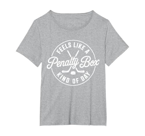 Funny Hockey Feels Like A Penalty Box Kind of Day Fan T-Shirt, Women's Plus, Heather Grey, 2X