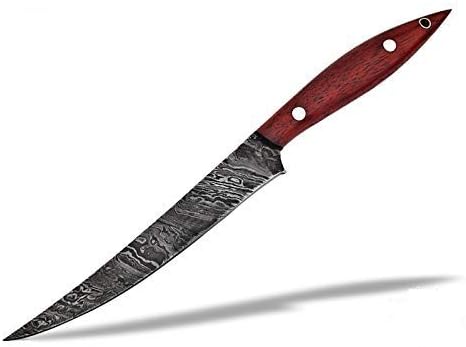 TNZ-553 USA Damascus Handmade FLEXIBLE FILET Knife 11″ Long, 6″ Blade , 8 oz , Handmade Damascus Sharp Filet Flexible Fishing knife With Leather Cover >>> TNZ Hand Made Damascus knives