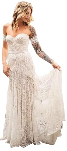 Encuentra la mejor selección de Vestido novia gitana - los más vendidos. 32 AngelaBride - Vestidos de novia bohemios de sirena con bandas desmontables para el brazo, vestidos de novia de encaje, talla grande, Marfil, 8