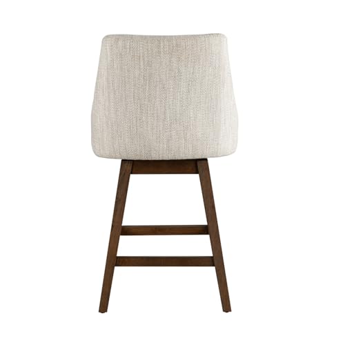 Armen Living Branson Modern Farmhouse Brown Solid Wood Upholstered 26" Counter Height Swivel Barstool with Beige Fabric Seat - Thumbnail 7