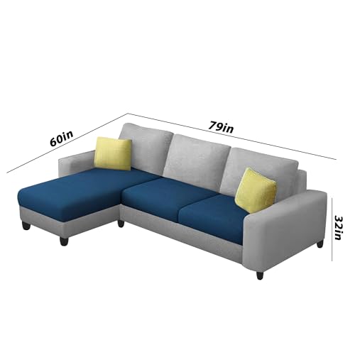 Image of Orland 4 Seater LHS L Shape Sofa Set for Living Room | Color - Blue Grey | Premium Fabric Sofa