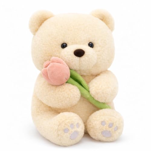 Image of 30 CM Soft Teddy Bear Plush Toy with Flower | Cute Stuffed Beige Bear for Kids | Cuddly Gift Soft Toy for Girls & Boys | Perfect Birthday & Valentine Gift Teddy