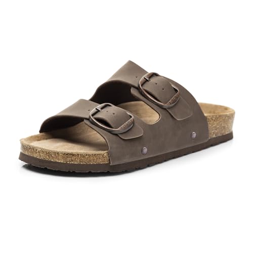 FITORY Womens Flat Sandals with Cork Footbed,Open Toe Arch Support Slides | Adjustable Buckles Straps,Casual,Comfortable,Slip-on Slippers,Indoor and Outdoor,Beach,Summer,Vacation