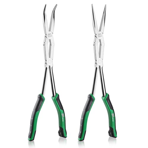 Image of SK 2-Piece Long Needle Nose Pliers, 13'' Double Compound Long Nose Pliers | Straight Long Reach Pliers, 45 Extra-long Bent Nose Pliers,Premium CR-V Steel, with Comfort Grips