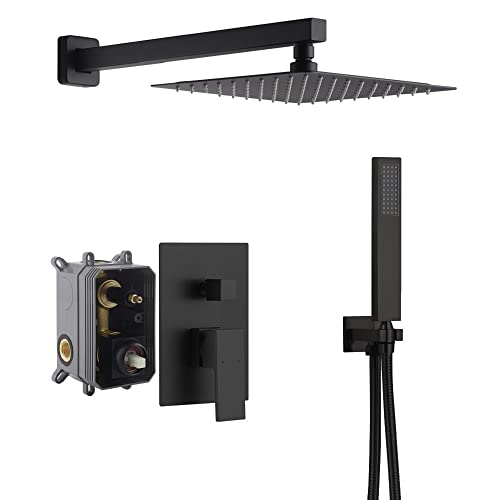 Cascada 12” Square Shower System (Wall Mounted) con Manejo Monocomando y Knob cuadrado, 2 Funciones (Lluvia y Ducha de mano) Acero Inoxidable Pulido miniatura 1