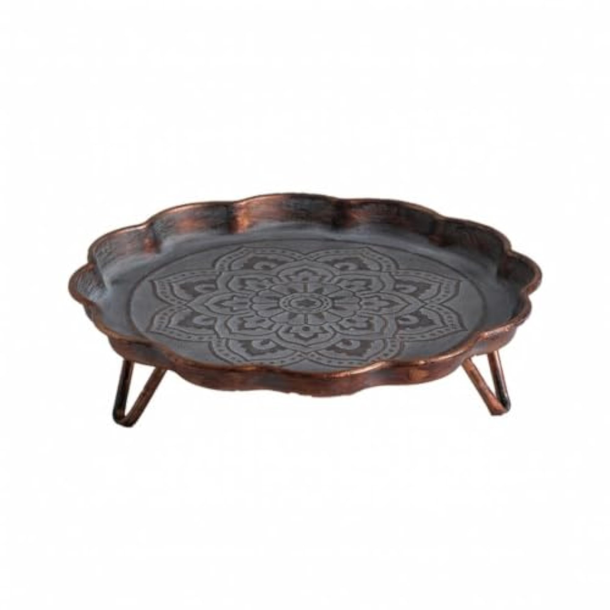 Dark Bronze Finish Mandala Pattern Metal Tray