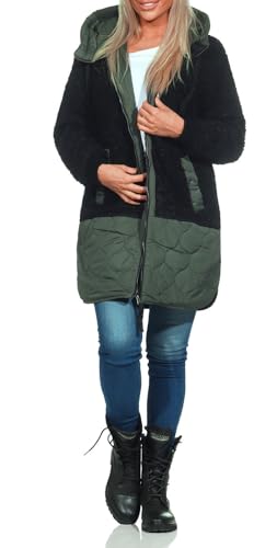 Hailys Damen Kunstpelz Kapuzen-Jacke Ta44bea Kurzmantel im Materialmix SY-PO2302051 Khaki (55000) L