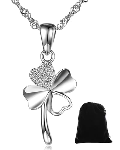 KGDUYC Collier et pendentif femme fille en argent le trèfle orné zircon collier,collier pendentif trèfle à quatre feuilles, Collier pendentif en cristal en...
