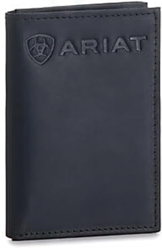 ARIAT Men's Trifold Wallet with Embossed Logo, Genuine Leather, Black