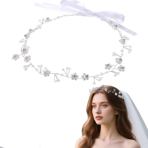 Giantree Flower Girl Headdress, Silver Wedding Pearl Rhinestone Headdress, Girl's First Communion Headdresses, Suitable for Wedding, Birthday, Party, First Communion, Photography (silver)