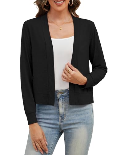DouBCQ Women's Long Sleeve Cropped Cardigan Lightweight Open Front Bolero Shrug