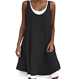 Features: Crafted from a premium cotton-linen blend, this breathable midi dress combines effortless style with all-day comfort. The sleeveless U-neck design and A-line silhouette flatter all body types, while the relaxed waistband and layered "two-pi...