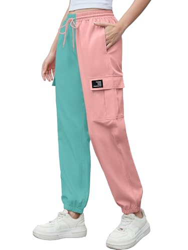 Image of Cromoncent Girls&Womens Cargo Pants Elastic Waist Lightweight Outdoor Jogger Pants, 6 Years - XX-Large