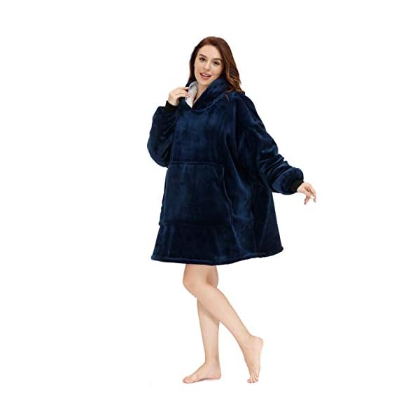 Oversized Unisex Decke Hoodie mit Ärmeln Kapuze Große Fronttasche Tragbare Kuscheldecke mit Flanell Sherpa Fleece… – Bild 4