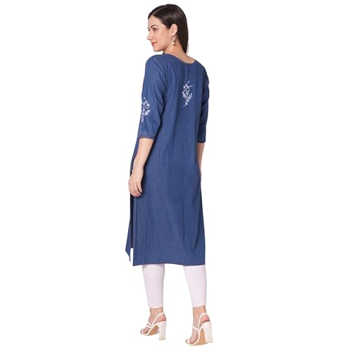 Image of GIA Denim Kurtis for Women Delicate Embroidery