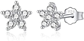 GULICX Silver Stud Earrings for Women Girls, Hypoallergenic 925 Stering Silver Tiny Flower Cubic Zirconia Simulated Diamond Stud Earrings, Small Helix Cartilage Piercing Sleeper Studs,Size:3/4/5/6mm