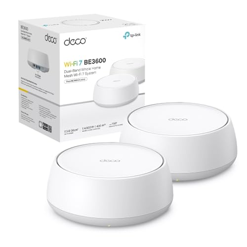 WiFi 7 Deco BE3600 Mesh WiFi, BE3600Mbps, Dual Band, Canali 160MHz, 2 Porte Gigabit, HomeShield, MLO, 4K-QAM, Funziona con Qualsiasi ISP e Modem, 4 Antenne Interne, WPA3, Alexa, 2pz.