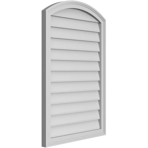 26"W x 38"H Arch Top Surface Mount Signature Urethane Gable Vent: Non-Functional, w/ 2"W x 1-1/2"P Brickmould Frame, Primed Tan by Signature Urethane - Image 2