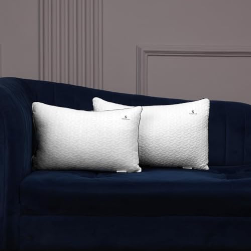 Image of SleepStore Fibrom Cushion Pillow for Relaxing, Pack of 2, 12x18 Inch | Medium Firm Support | Versatile Pillow for Back, Side & Sofa Use | Soft Fiber Foam Comfort