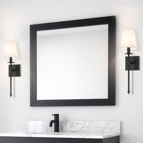 XiNBEi Lighting Black Wall Sconces Set of 2, Classic Sconces Wall Lighting with Flared White Fabric Shade 1 Light Wall Lamps for Bedroom Bedside Corridor & Living Room by XiNBEi Lighting - Used condition - Image 2
