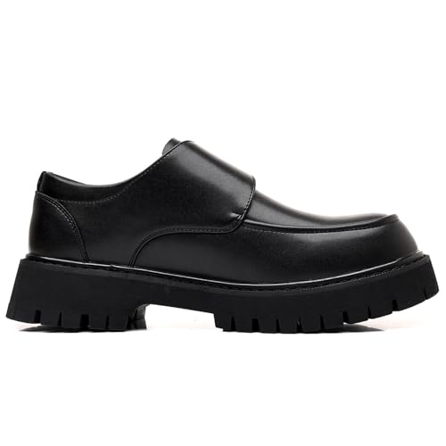 Men's Leather Chunky Platform Loafers Retro Round Toe Lug Sole Non-Slip Slip-On Formal Shoes for Business, Evening, Party4