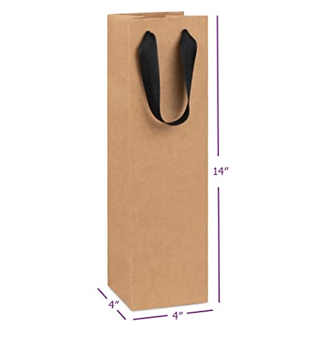 Purple Q Crafts Wine Bag, Kraft Brown, For Wine Bottles, Whiskey/Spirits, 4"X4"X14" Reusable Bag, Laminated For Extra Strength. (10 Pack) #TOP2