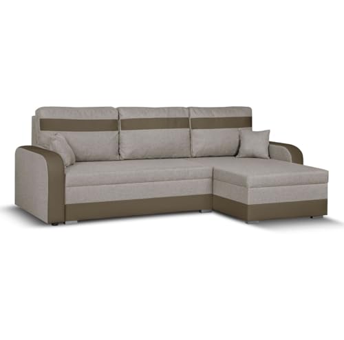 SENTO TRADE Ecksofa mit Schlaffunktion, Bettkasten, L-Form Eckcouch, Schlafsofa, Bonellfederkern, CONDI (beige-braun)