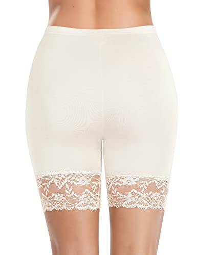 Derca Womens Lace Slip Shorts For Under Dresses Anti Chafing Underwear Mid Thigh Boyshorts Panties Under Skirts (#1 Lace-White,X-Large) #TOP1