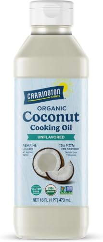 Image of Carrington Farms Organic Liquid Coconut Cooking Oil, 16 Fl Oz -Unflavored, Unscented, High Smoke Point, MCT-Rich, No Trans Fat - For Cooking, Sauteing, Frying & Baking - Gluten Free, Non-GMO, Hexane Free, BPA Free Bottle