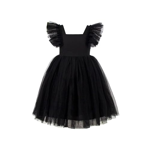 LYSMuch 18M-7Y Toddler Girls Princess Tutu Dress Ruffled Sleeve A-Line Vintage Tulle Girl Solid Dresses for Party