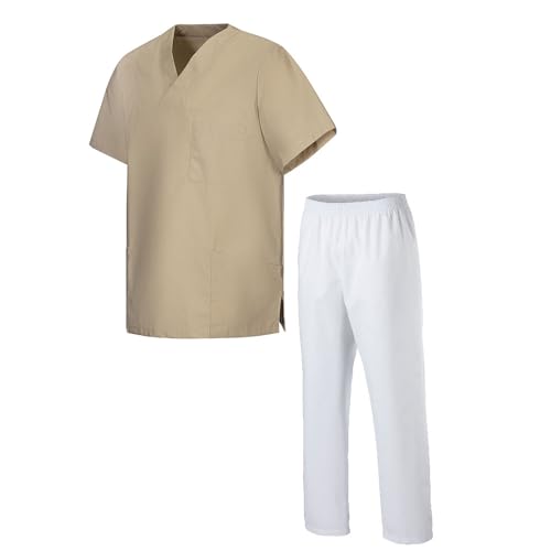 EXNER Medizin Kasack Set – Kasack & Hose für Damen und Herren, Pflegebekleidung Set in 26 Farben, Oberteil farbig + Hose weiß, Schlupfkasack & Schlupfhose, XS–5XL