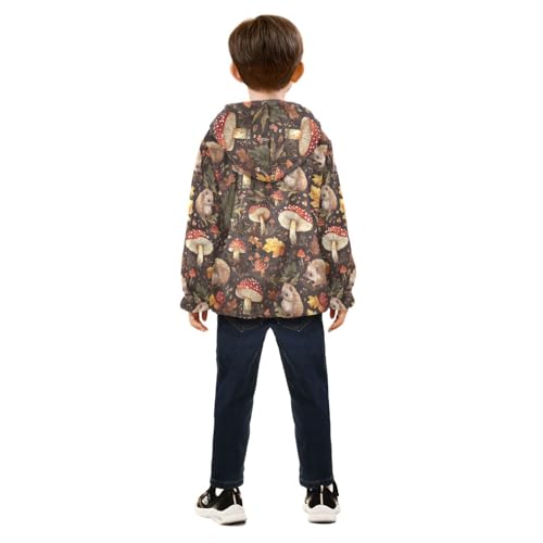 Fall Mushrooms Hedgehogs Girls Fleece Jacket Girls Fall Jacket Boys Coats Zip Up Hoodie Children Sherpa Warm Outerwear 2-10T4