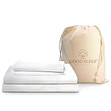 GOOD SLEEP BEDDING Percale Cotton Queen Sheets Set - 4 Pc Breathable Hotel Style, Soft 16' Deep Pocket - White