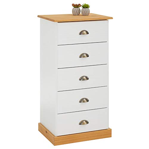 IDIMEX Chiffonnier Paris L 48 cm en pin Massif Blanc et Brun 5 tiroirs Commode Petit Meuble de...