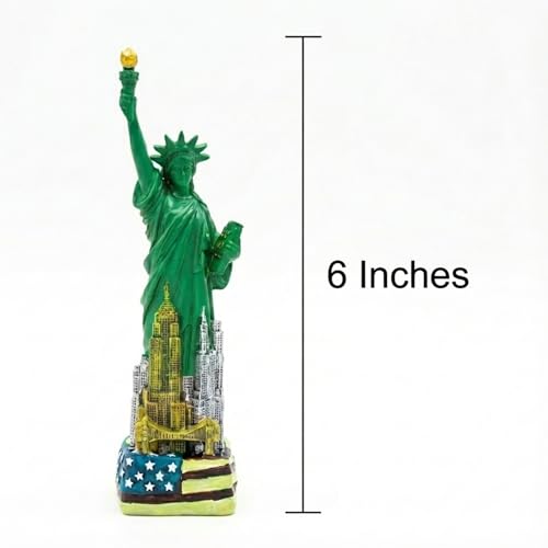 City-Souvenirs Statue of Liberty Replica, NYC Skyline American Flag Base (6 Inches)