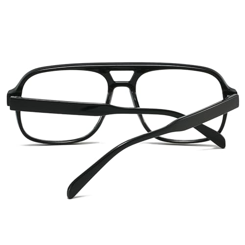 Image of Mirkcittle Retro Square Aviator Blue Light Blocking Glasses for Women Men Oversized Pilot Eyeglasses Fake Nerd Frame