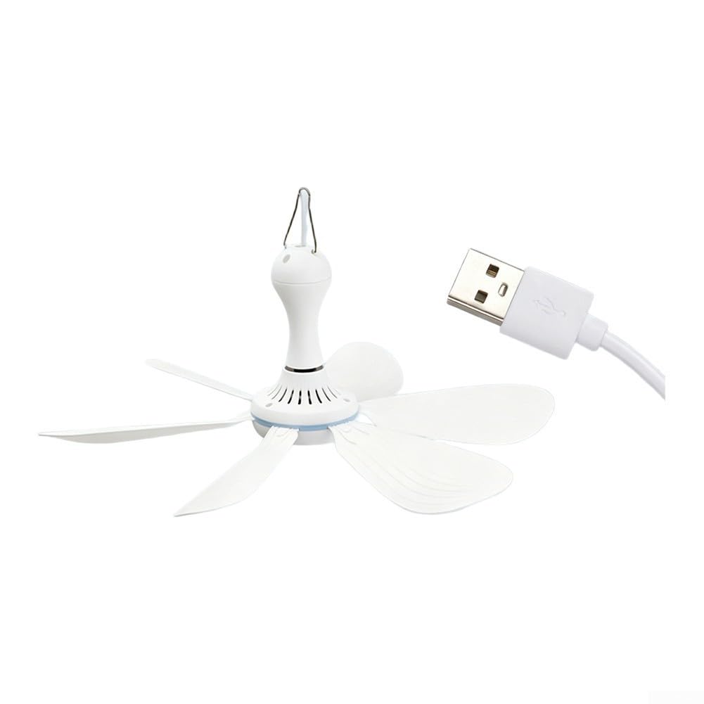 USB Ceiling Fan with Remote Control, 6-Blade Portable Tent Fan, 4 Settings Adjustable, Quiet Operation for Camping Dorm, Ceiling Fan for Tent Outside Gazebo, Camping (A)