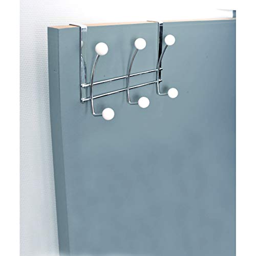 Over The Door 6 Metal Hooks Rack Chrome-White #TOP2
