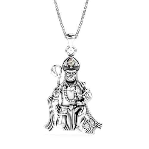 LeCalla Solid Italian 925 Sterling Silver Antique Lord Hanuman Ganesh/Ganapati Pendant Chain Necklace for Men Women