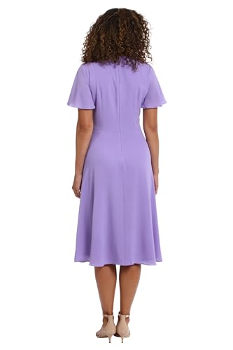 Image of London Times Women's London Times Women's Dresses Rosette Flutter Sleeve Fit and Flare Duchess Guest of Shower Mother of The Bride Feminine