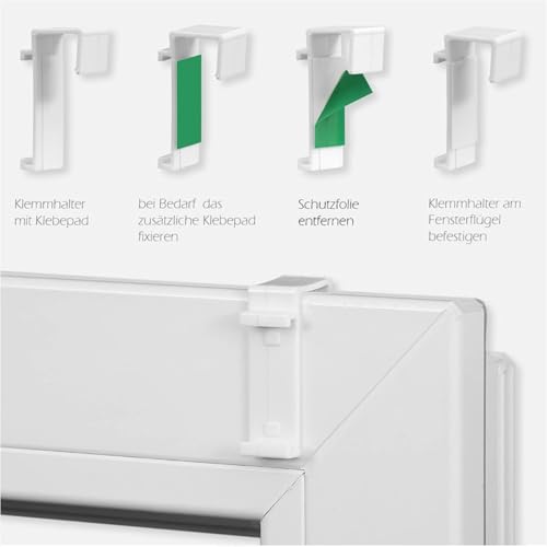 8 Stück Klemmhalter kurz für Klemmfix Rollo, Doppelrollo, Duo-Rollo, ohne Bohren als Zubehör oder Ersatzteil,für die Aufhängung am PVC-Fenster, Balkontür