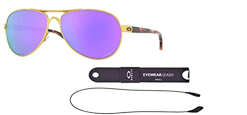 Oakley Feedback Oo4079 Sunglasses For Men For Women+Bundle Accessory Leash Kit (Satin Gold/Prizm Violet Polarized, 59)+ Bundle With Designer Iwear Care Kit #TOP1