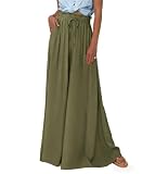 Pantalones Mujer Verano Anchos Comodo Ligeros Frescos Pantalones Casuales Fluido Largo Pantalones Cintura Alta Elástico con Bolsillos