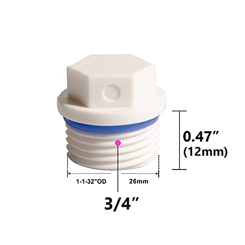 Feelers 3/4\" PT Outer Hex Male Threaded PPR Pipe Plug End Cap Garden Irrigation Water Tubing Stopper Prevent Leakage Choke Fitting, Pack of 5, White - Thumbnail 2