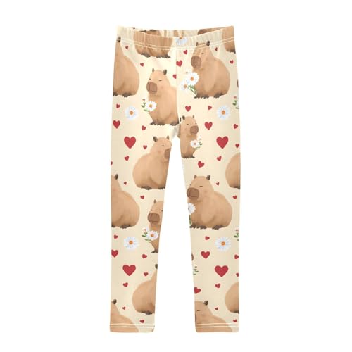 ALAZA Girls' Leggings Children's Yoga Pants Skinny Printed Dance Capybara Love Cute Comfortable 4T