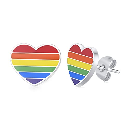 PULABO Regenbogen Ohrstecker, Edelstahl Herz Regenbogen Ohrstecker, Gay Pride Regenbogen, Regenbogen Unisex Schmuck beliebt